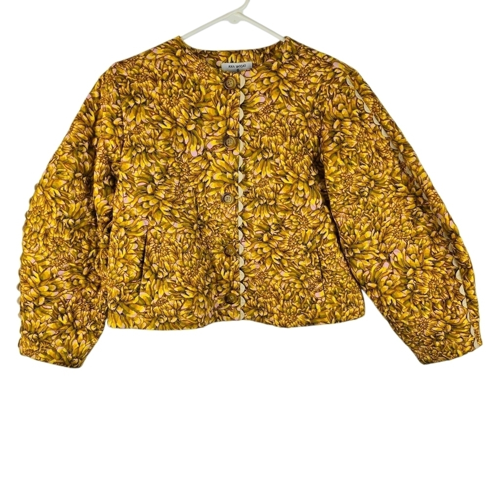 Kika Vargas Floral Yellow Women's Jacket Button Up Lined Size XS Whimsy Colorful - Picture 3 of 13